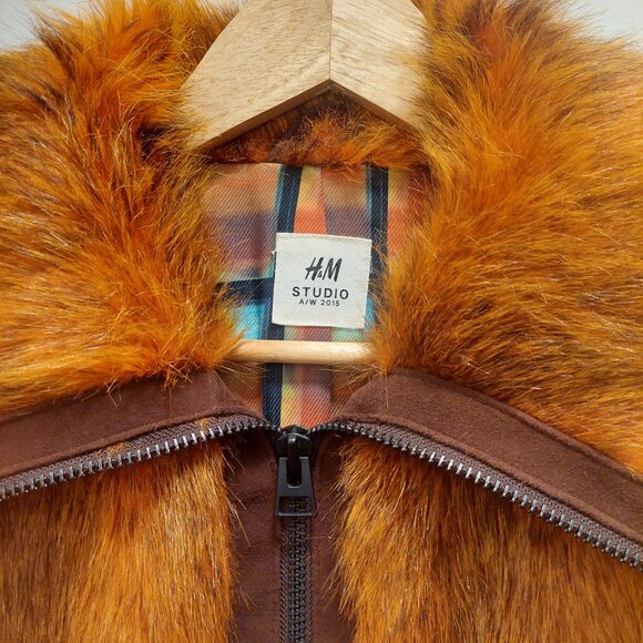 Stunning Rare H&M Studio Coll. Limited Etd Burnt Orange Faux Fur Coat EUC Sz 12 - Picture 5 of 8